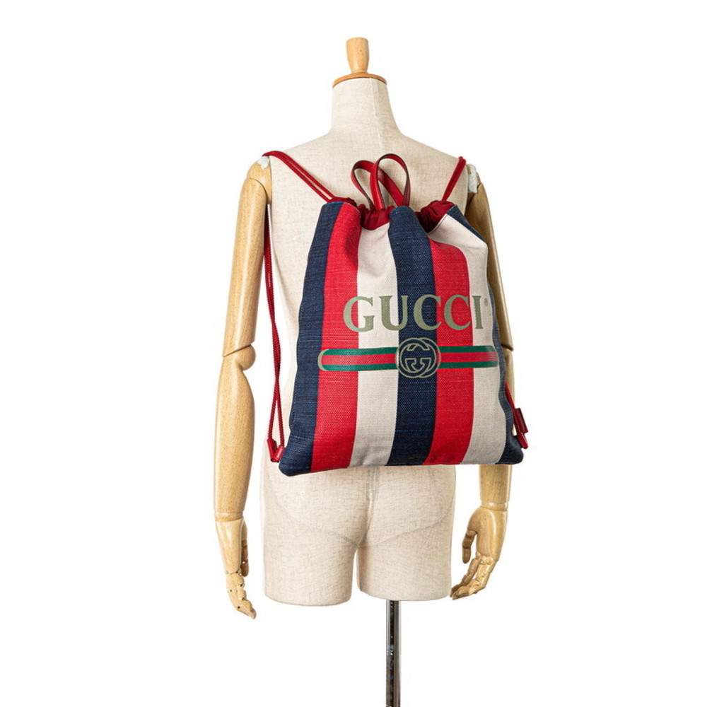 Gucci Drawstring Canvas Leather Backpack Red Whit… - image 8